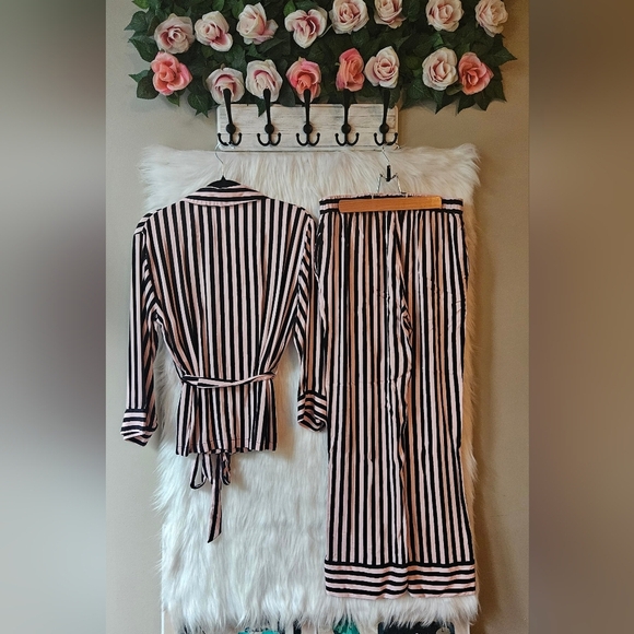 Tamara H. Black/Pink Striped Belted Pajama Set - Picture 6 of 9